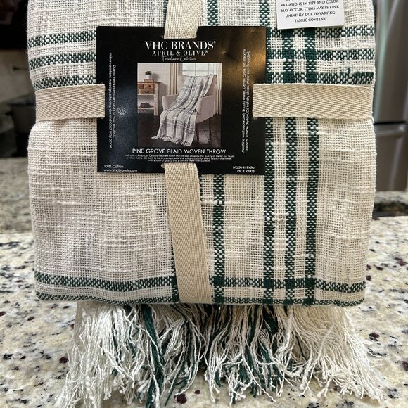 VHC Brands April & Olive Farmhouse Collection Pine Grove Plaid Woven Throw 50X60 - Picture 5 of 6